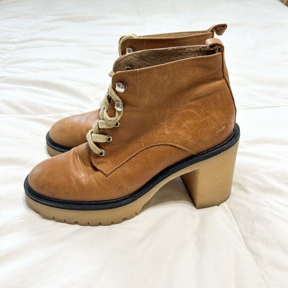 Free People Sydney Hiker Lace-Up Tan Beige Leather Boots EUC Women’s Size 6.5 - Picture 5 of 12